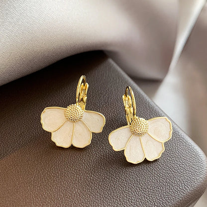 Elegant White Enamel Petal Earrings