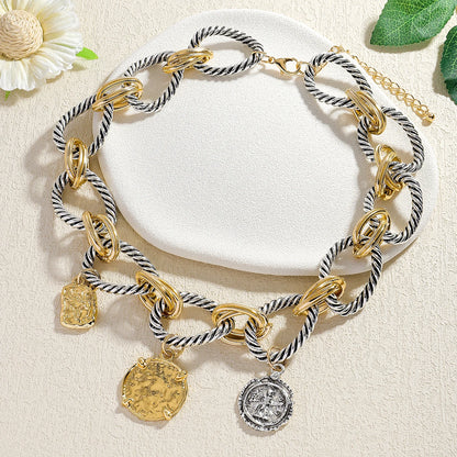 Dual Tone Coin Charm Necklace