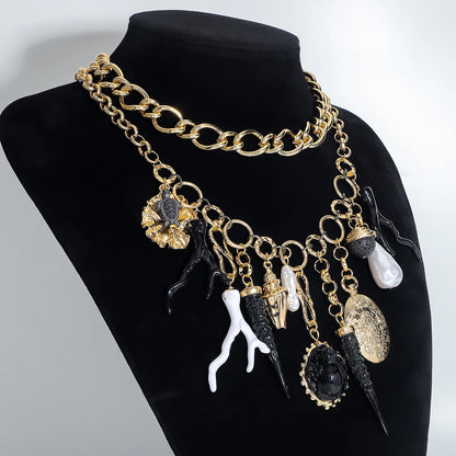 Golden Icons – 2-in-1 Necklace Set with Medals, Pearls & Coral Details