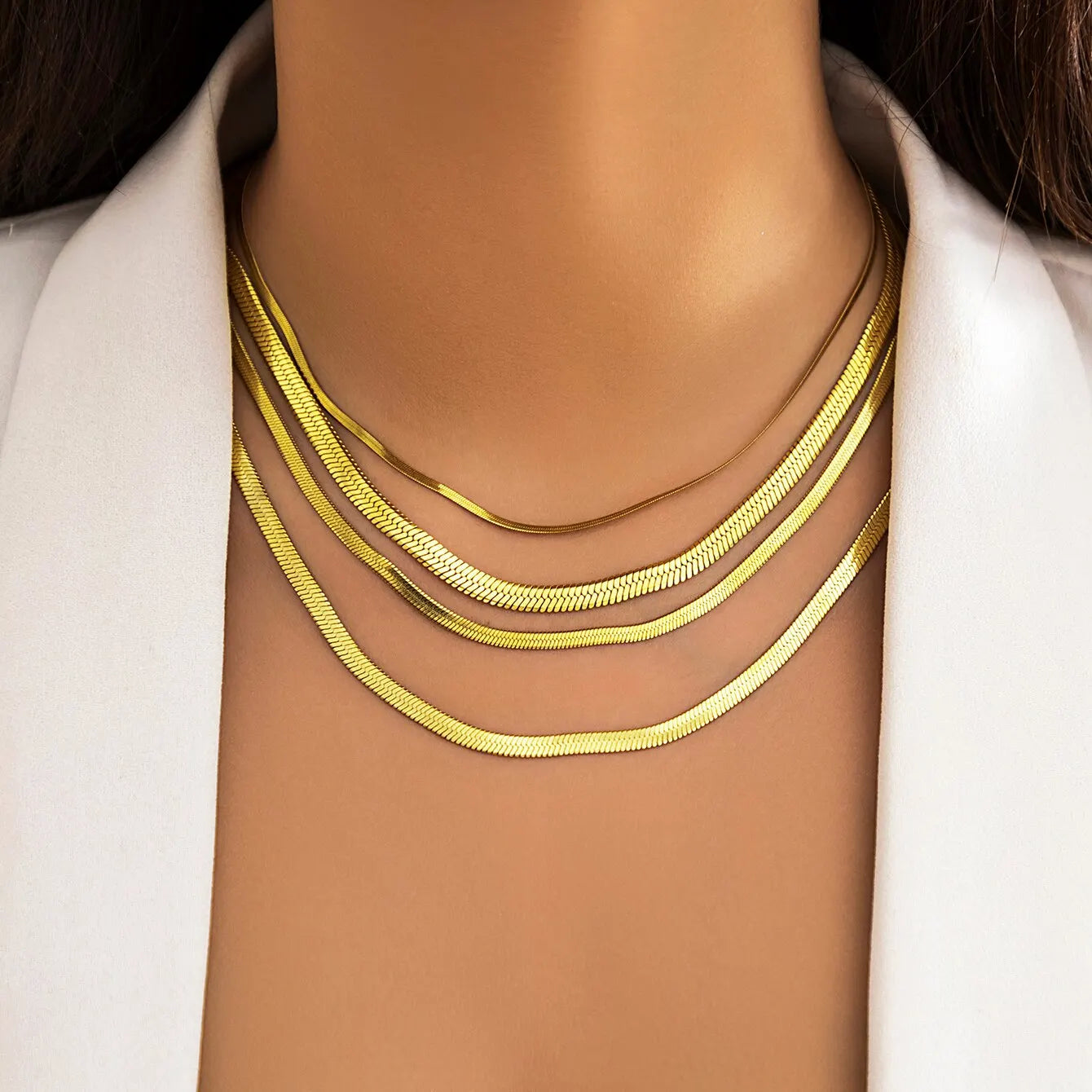 Unisex Stainless Steel Flat Snake Chain Necklace