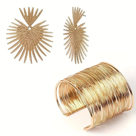 Urban Punk Glow – Gold Statement Earrings & Bangle Set