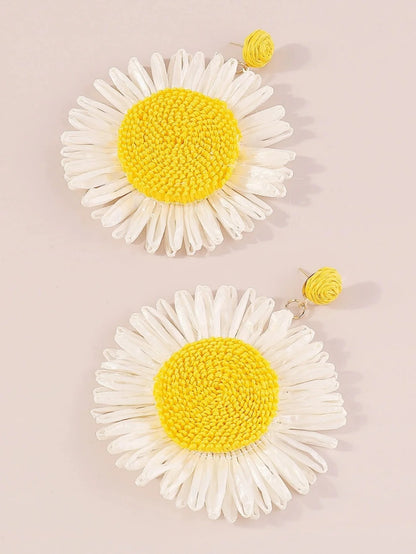 Boho Charm: Woven Sunflower Summer Earrings