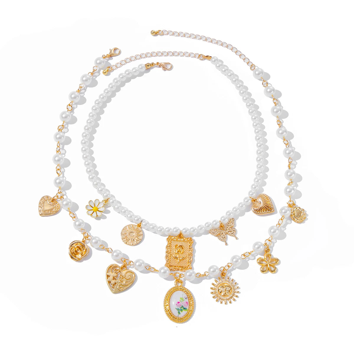 Butterfly, Sunflower & Heart Pendant Necklace Set