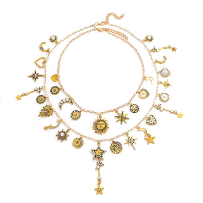 Celestial Charm – 2pcs Sun & Star Pendant Necklace Set