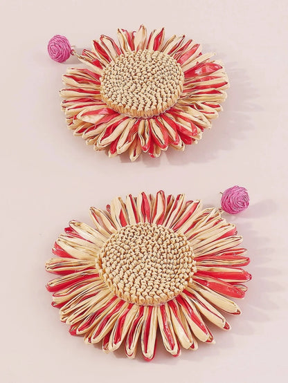 Boho Charm: Woven Sunflower Summer Earrings
