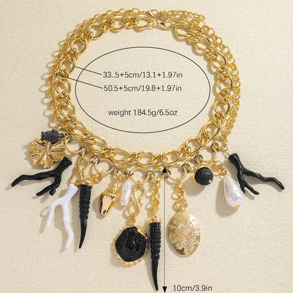 Golden Icons – 2-in-1 Necklace Set with Medals, Pearls & Coral Details