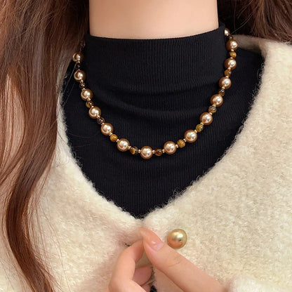 Natural Tiger’s-Eye Pearl Bead Necklace