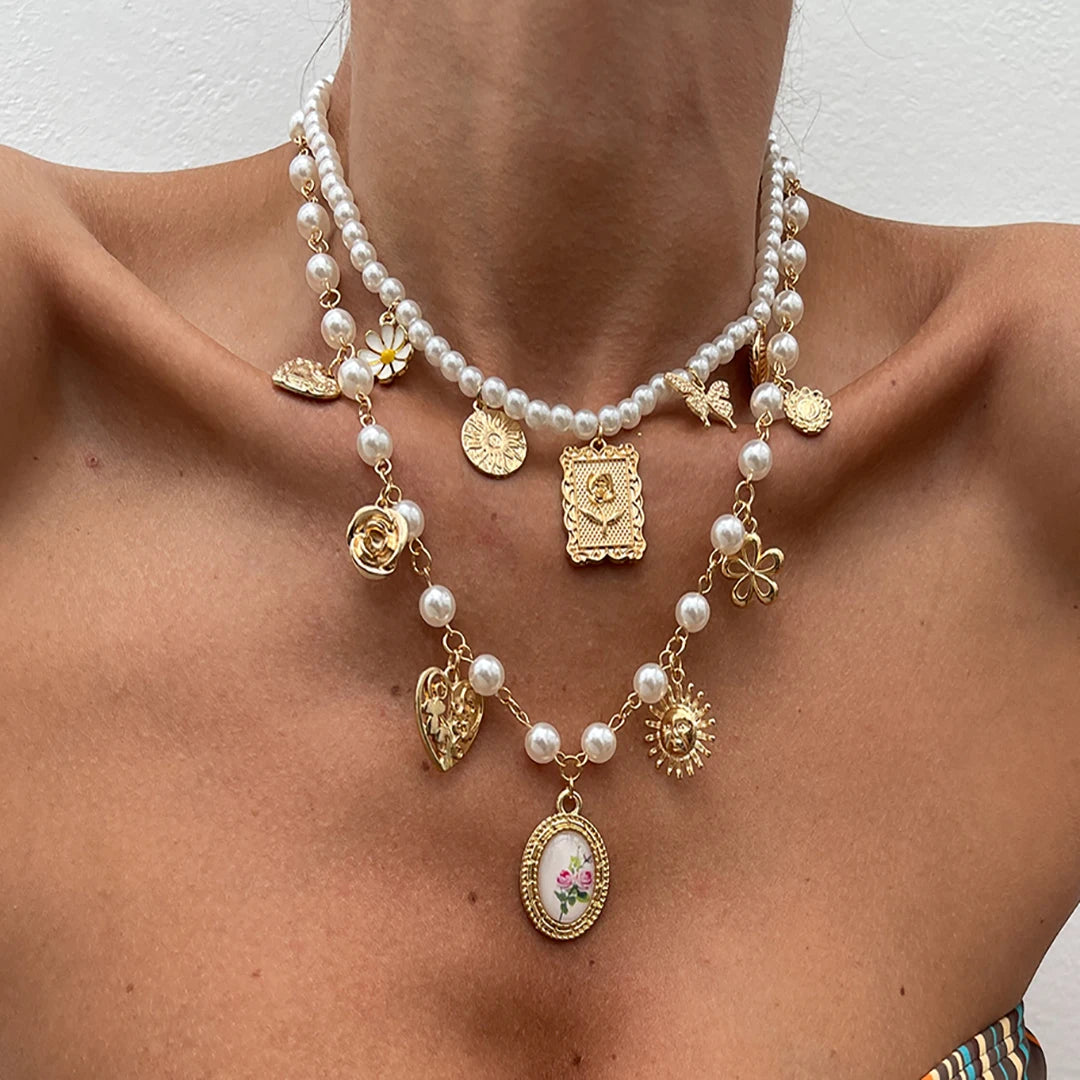 Butterfly, Sunflower & Heart Pendant Necklace Set