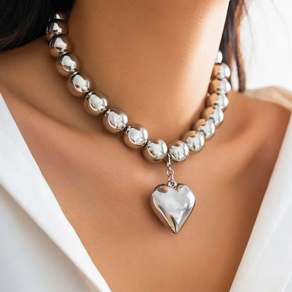 Trendy Heart-Shaped Beaded Chain Necklace