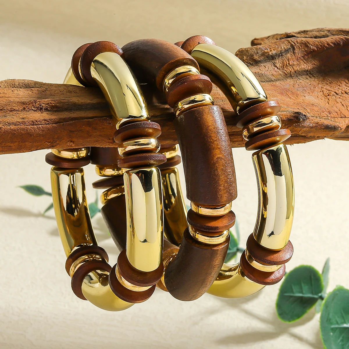 Triple Layer Wooden Charm Bracelet