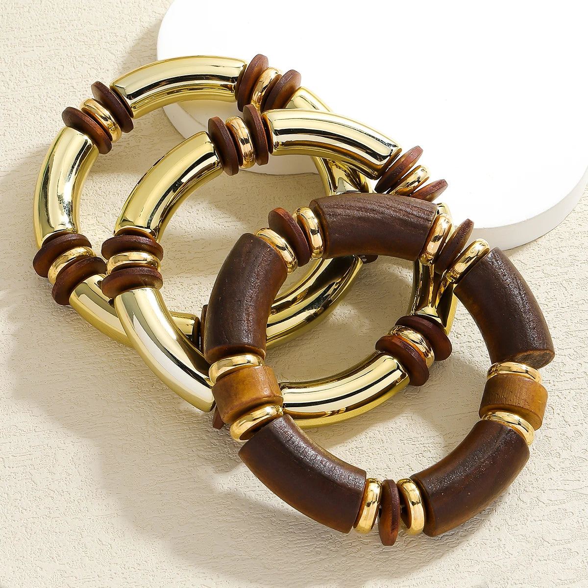 Triple Layer Wooden Charm Bracelet