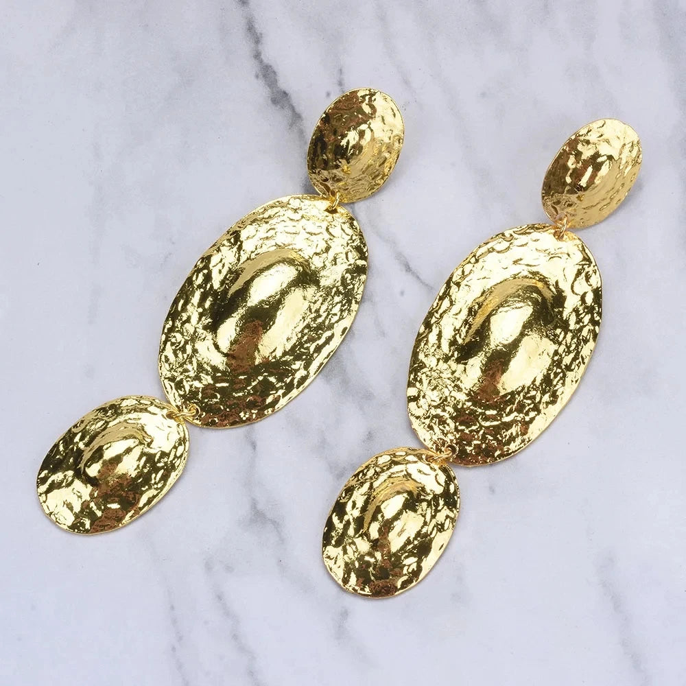Retro Oval Texture Earrings