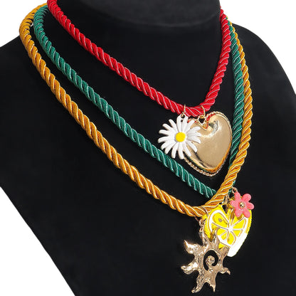 Vibrant Enamel Heart Necklace with Sun Pendant