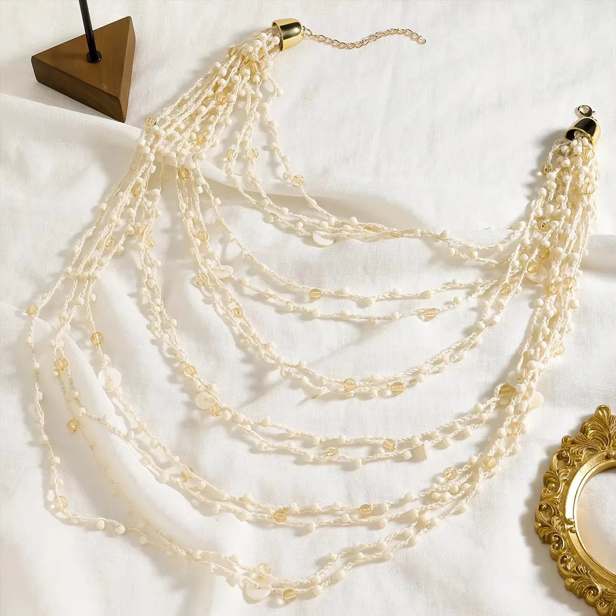 Multilayer Beaded & Rhinestone Necklace