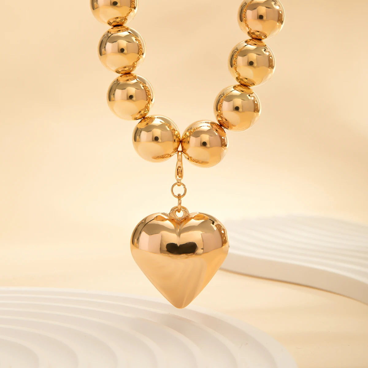 Trendy Heart-Shaped Beaded Chain Necklace