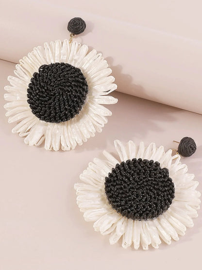 Boho Charm: Woven Sunflower Summer Earrings