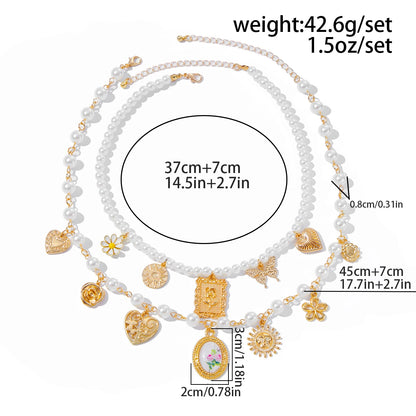 Butterfly, Sunflower & Heart Pendant Necklace Set