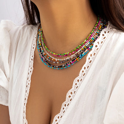 Bohemian Mixed Color Seed Bead Necklace