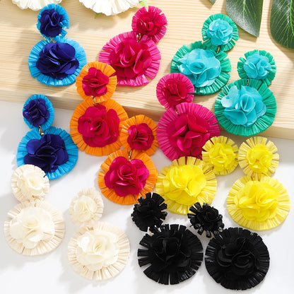 Vedawas Bohemian Raffia Flower Earrings