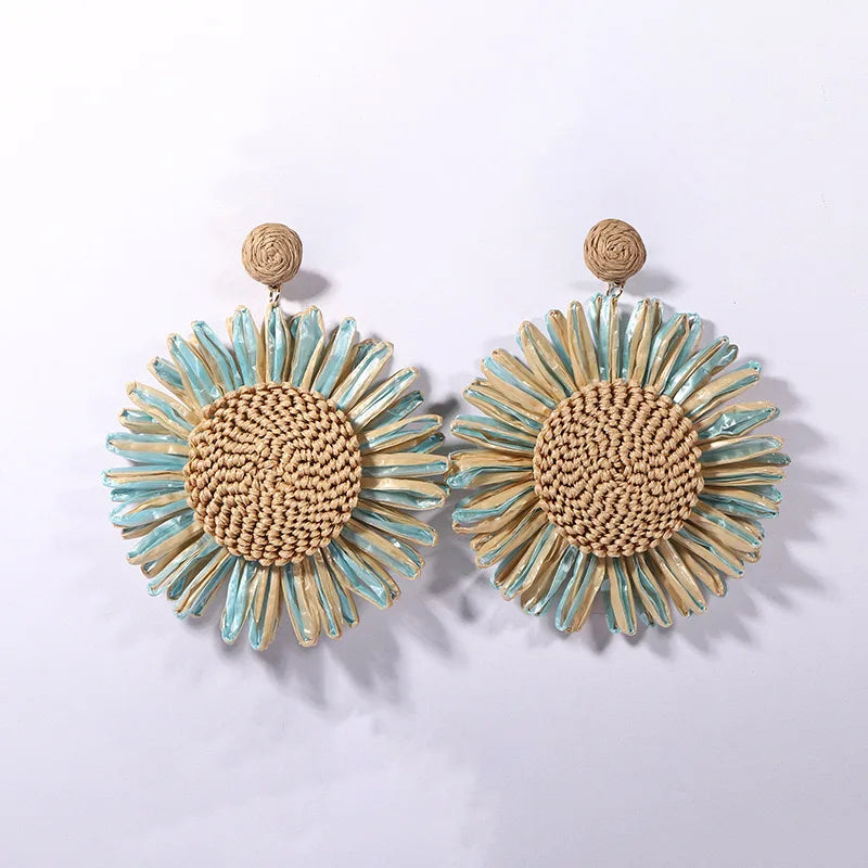 Boho Charm: Woven Sunflower Summer Earrings