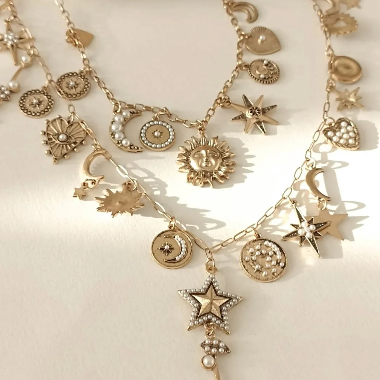 Celestial Charm – 2pcs Sun & Star Pendant Necklace Set