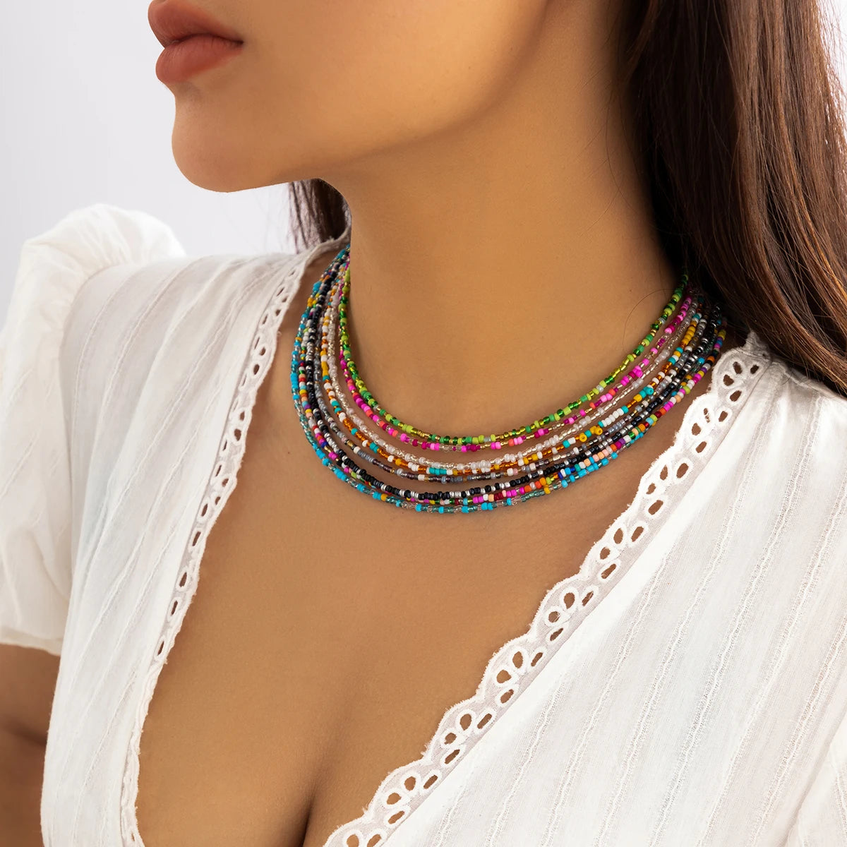 Bohemian Mixed Color Seed Bead Necklace