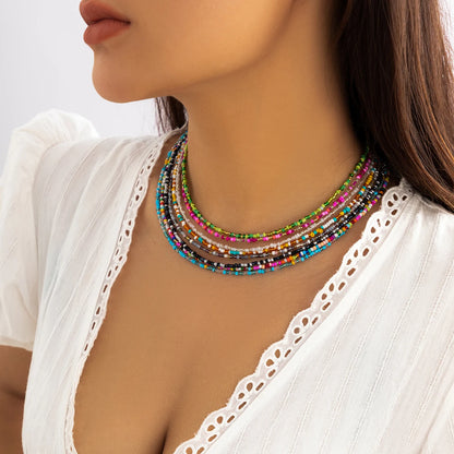 Bohemian Mixed Color Seed Bead Necklace