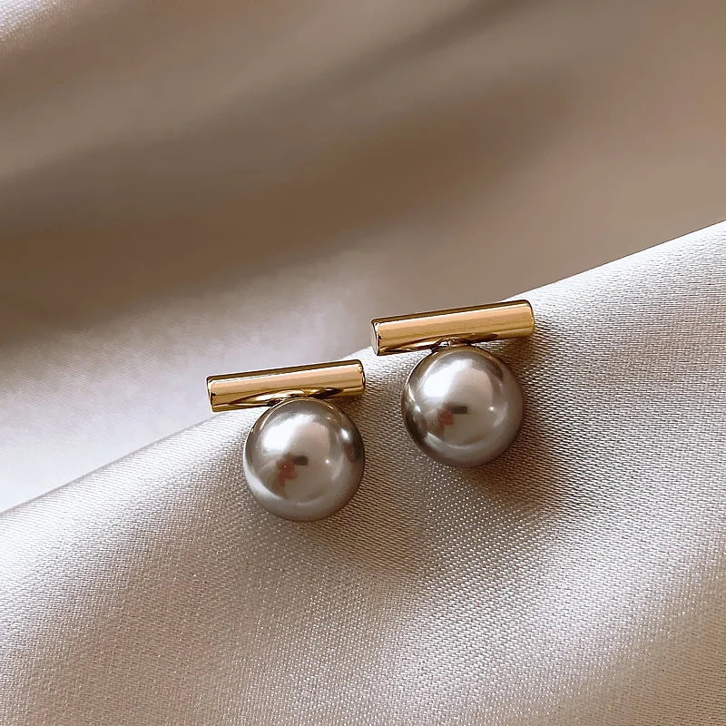 Elegant Grey Imitation Pearl Drop Earrings