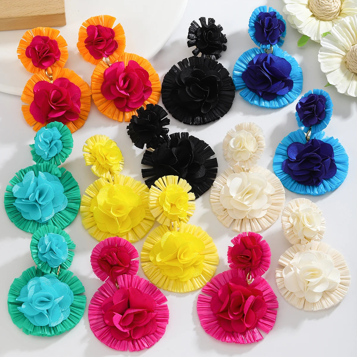 Vedawas Bohemian Raffia Flower Earrings