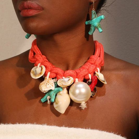 Seaside Charm – Handmade Starfish & Shell Necklace and Earrings Set