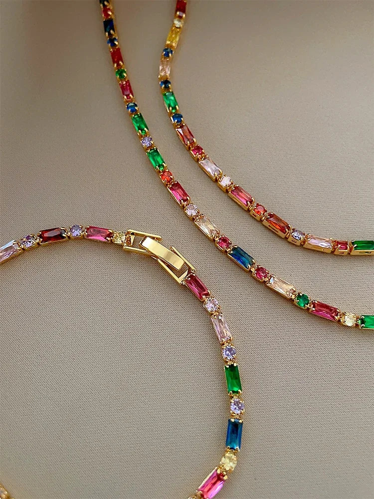 Colorful Zircon Chain Necklace & Bracelet