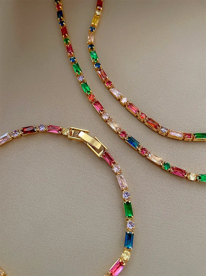 Colorful Zircon Chain Necklace & Bracelet