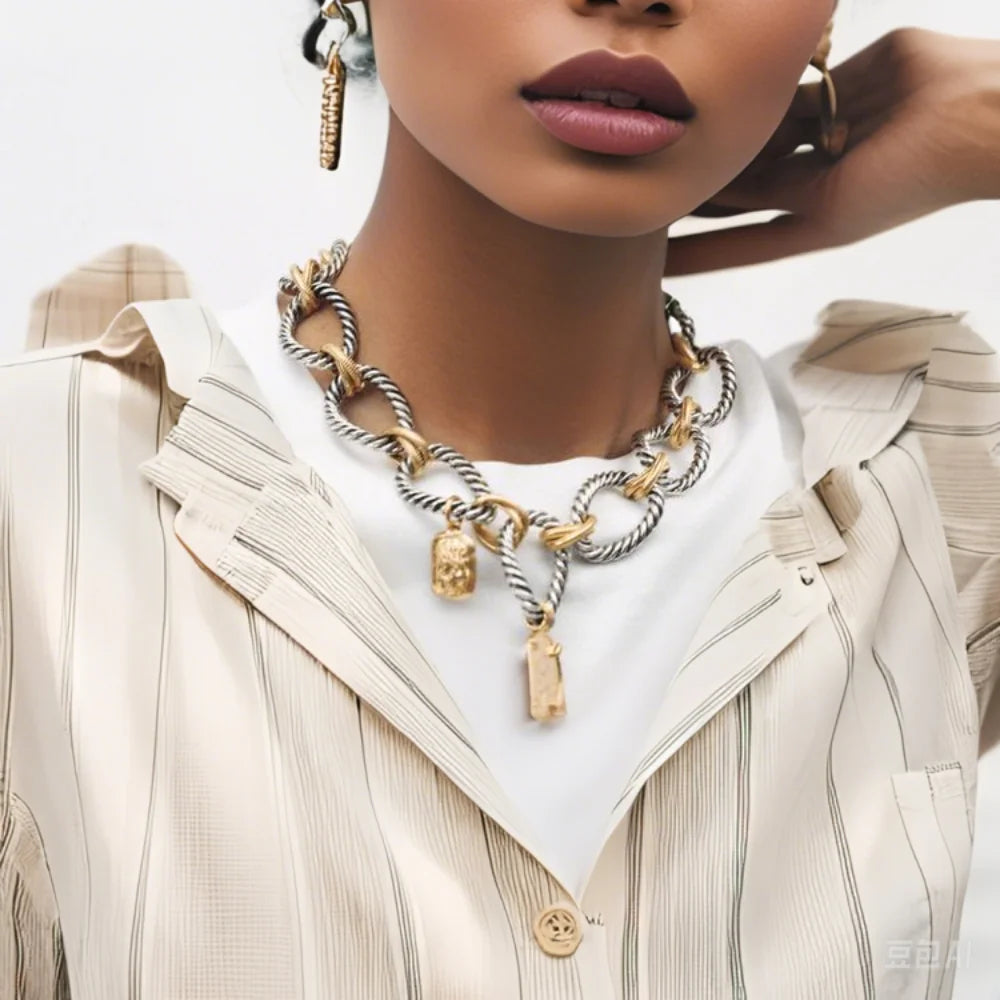 Dual Tone Coin Charm Necklace