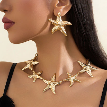 Bohemian Vintage Starfish Choker Necklace & Drop Earrings Set