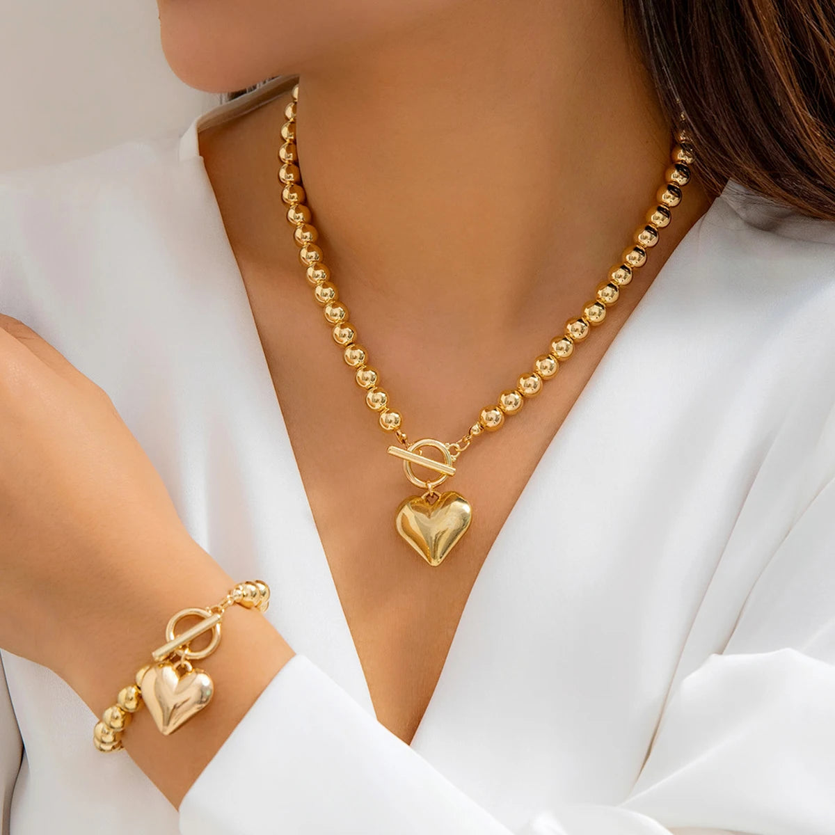 Punk Hollow Heart Pendant Necklace Set