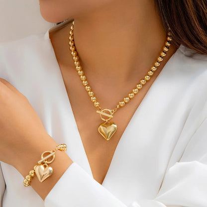 Punk Hollow Heart Pendant Necklace Set