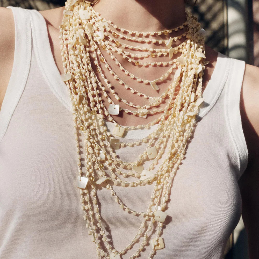 Multilayer Beaded & Rhinestone Necklace