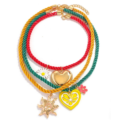 Vibrant Enamel Heart Necklace with Sun Pendant