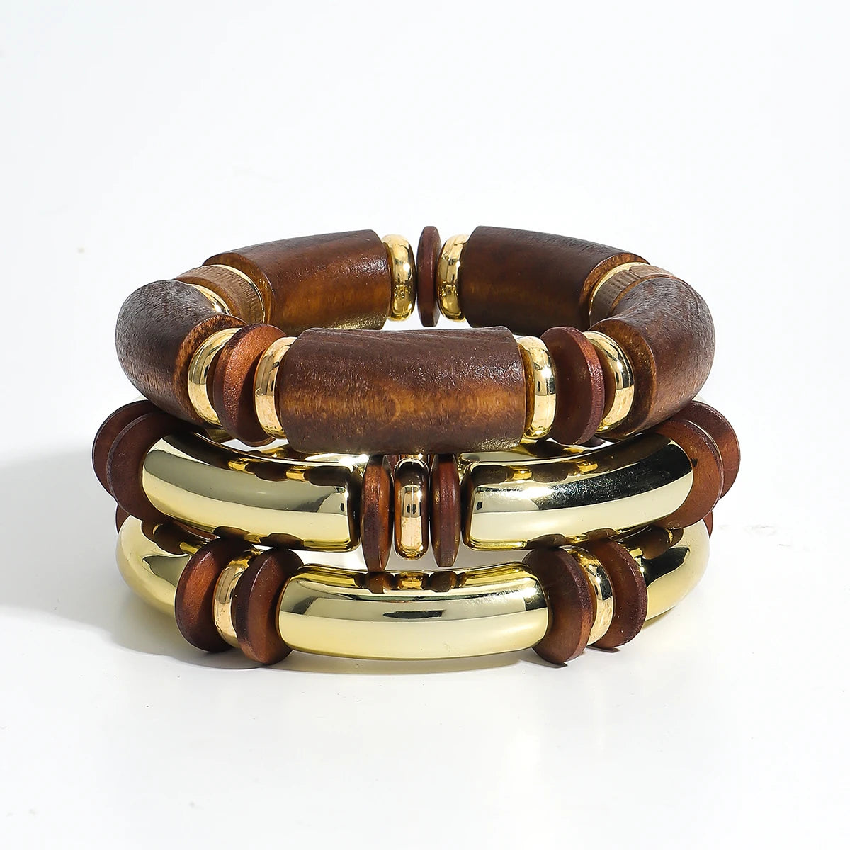 Triple Layer Wooden Charm Bracelet