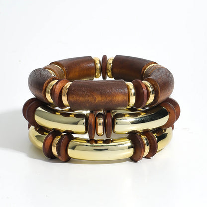 Triple Layer Wooden Charm Bracelet