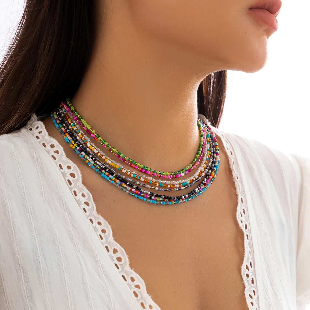 Bohemian Mixed Color Seed Bead Necklace