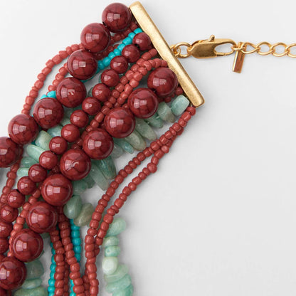 Bohemian Beaded Necklace, Multilayer Handmade Design