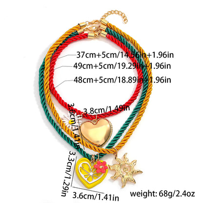 Vibrant Enamel Heart Necklace with Sun Pendant