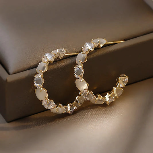Elegant Opal Hoop Earrings
