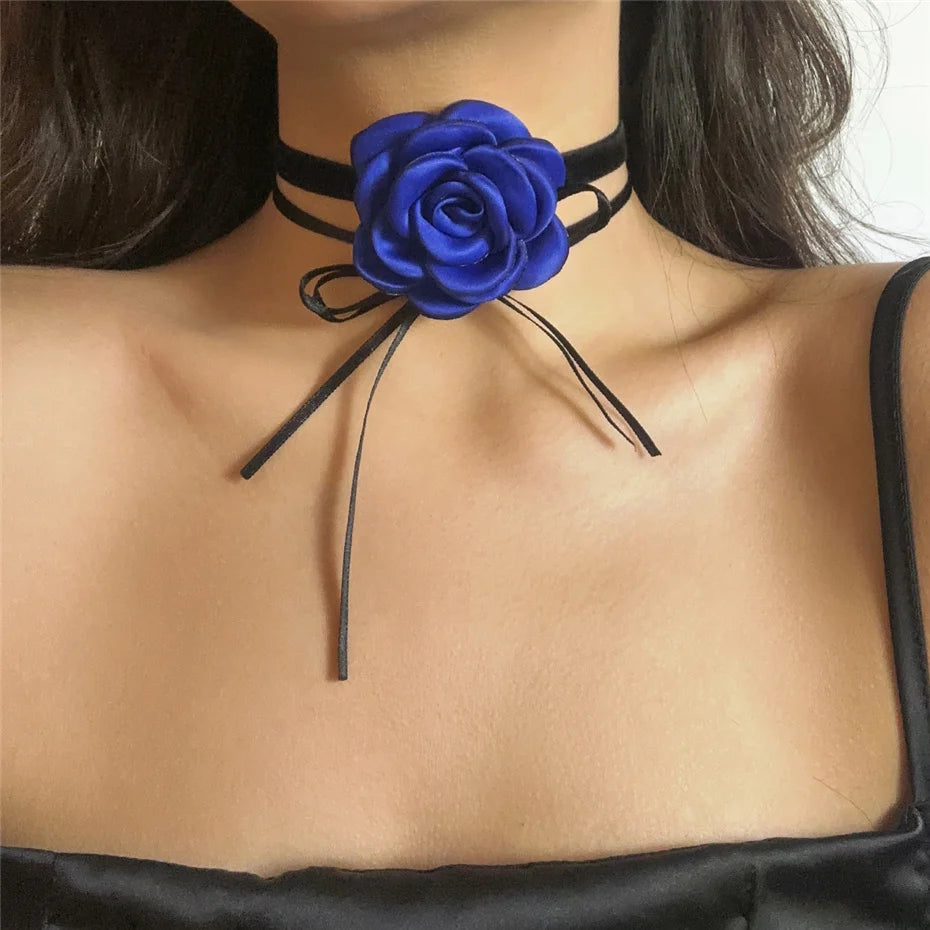 Exaggerated Big Rose Flower Choker Necklace