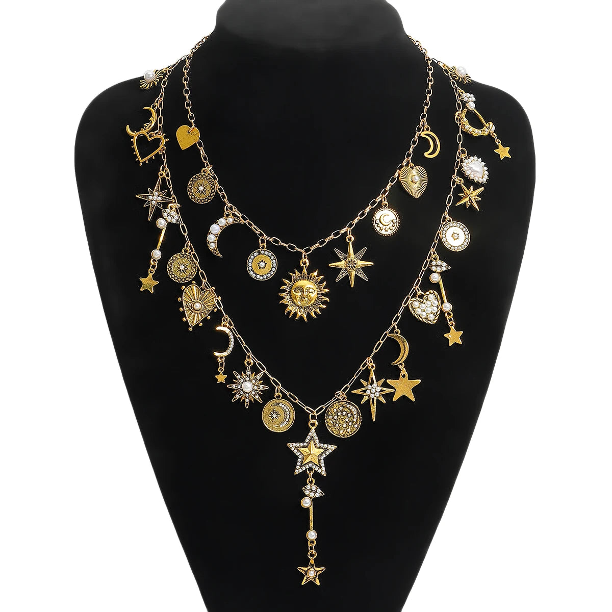 Celestial Charm – 2pcs Sun & Star Pendant Necklace Set