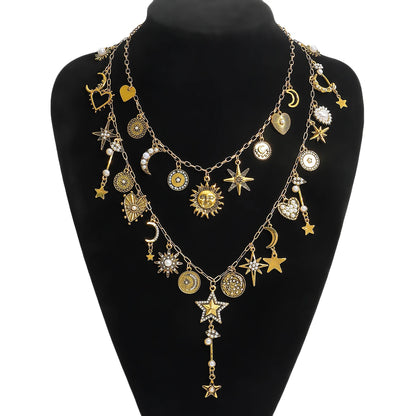 Celestial Charm – 2pcs Sun & Star Pendant Necklace Set