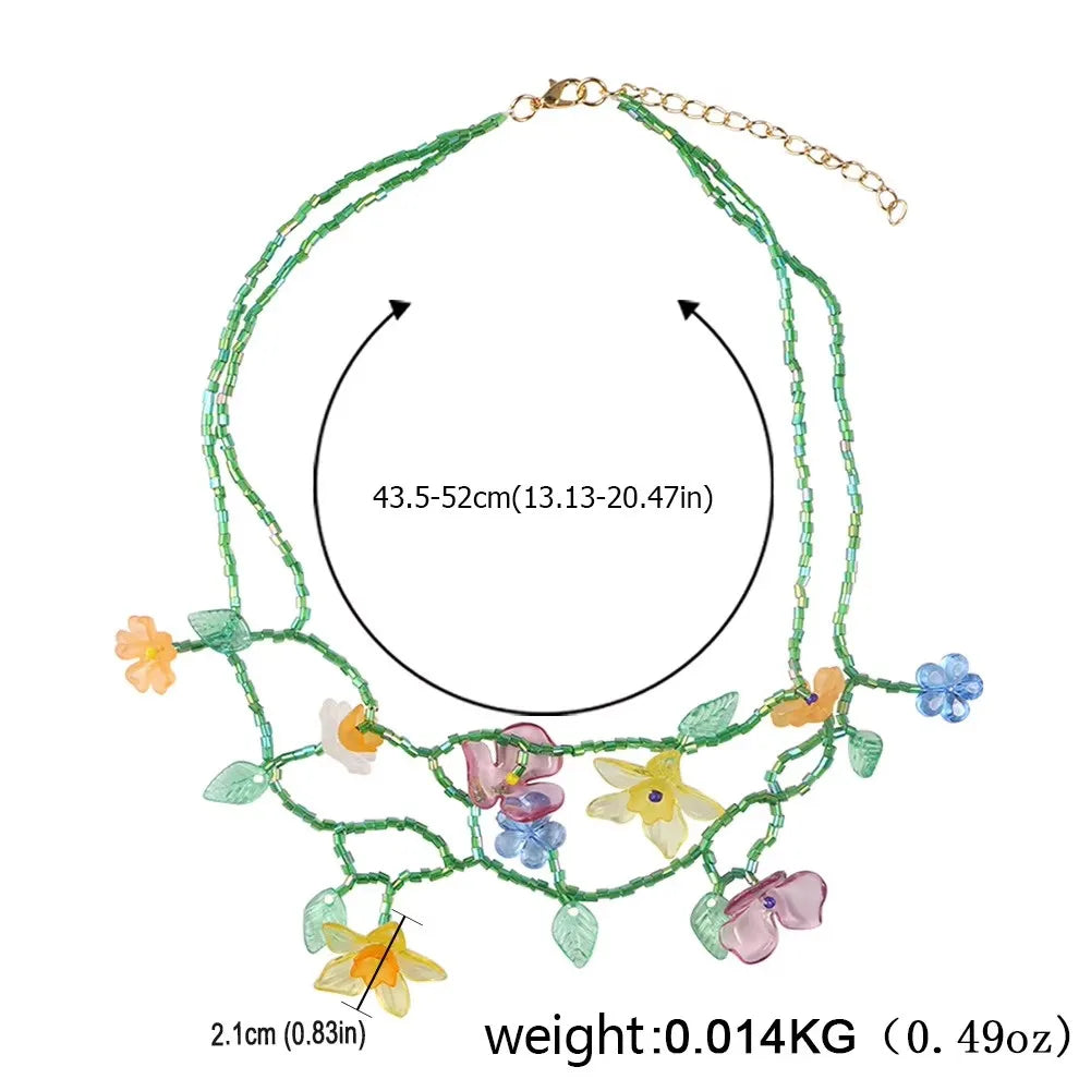 Bohemian Colorful Beaded Plant Necklace