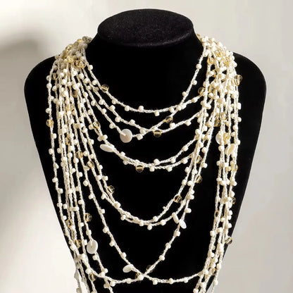 Multilayer Beaded & Rhinestone Necklace