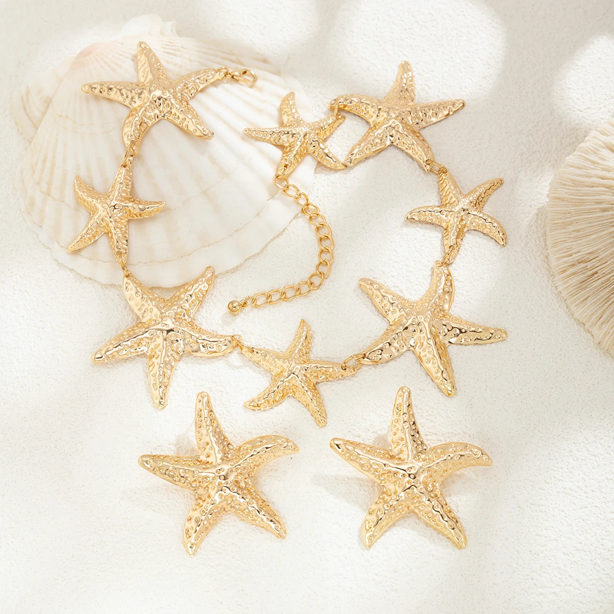 Bohemian Vintage Starfish Choker Necklace & Drop Earrings Set
